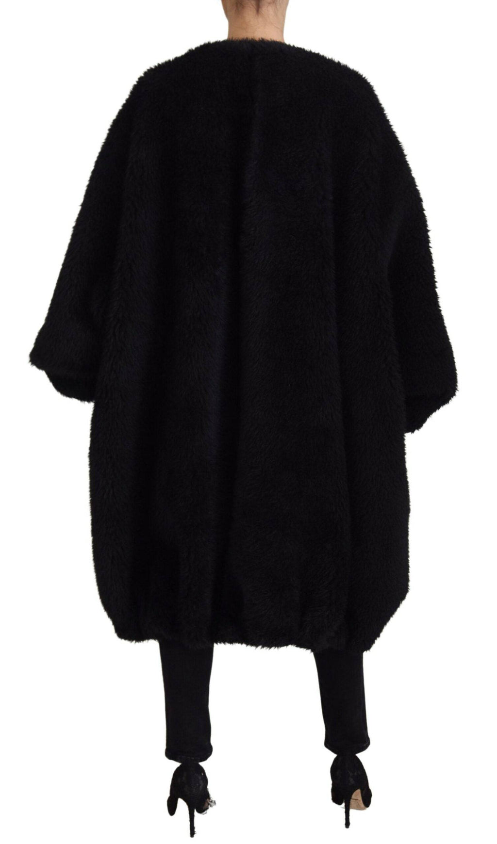 Manteau en fausse fourrure noire en mélange de cachemire Dolce & Gabbana, coupe élégante et chaude.