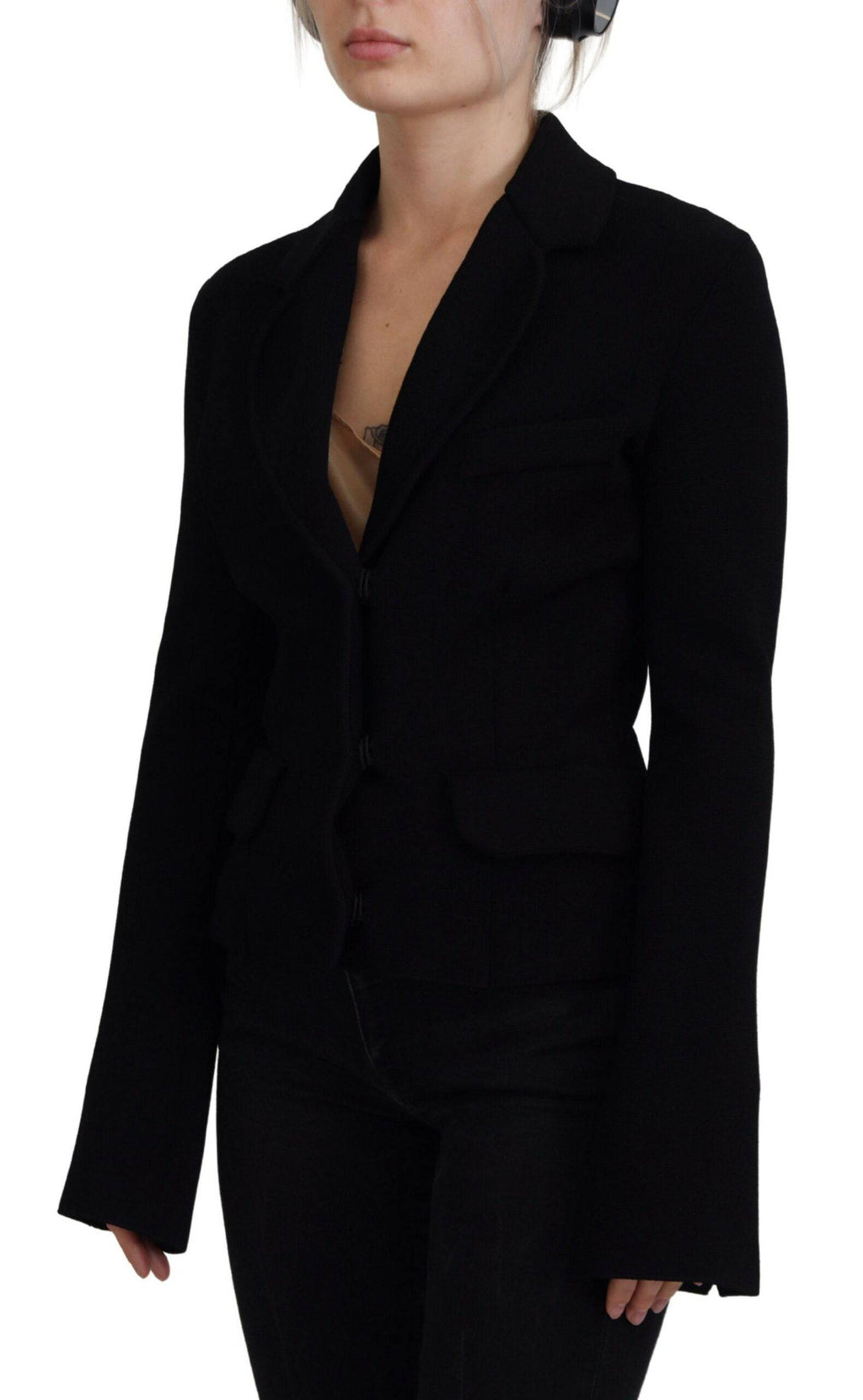 Cardigan blazer noir Dolce & Gabbana en viscose avec boutons, style élégant et sophistiqué.