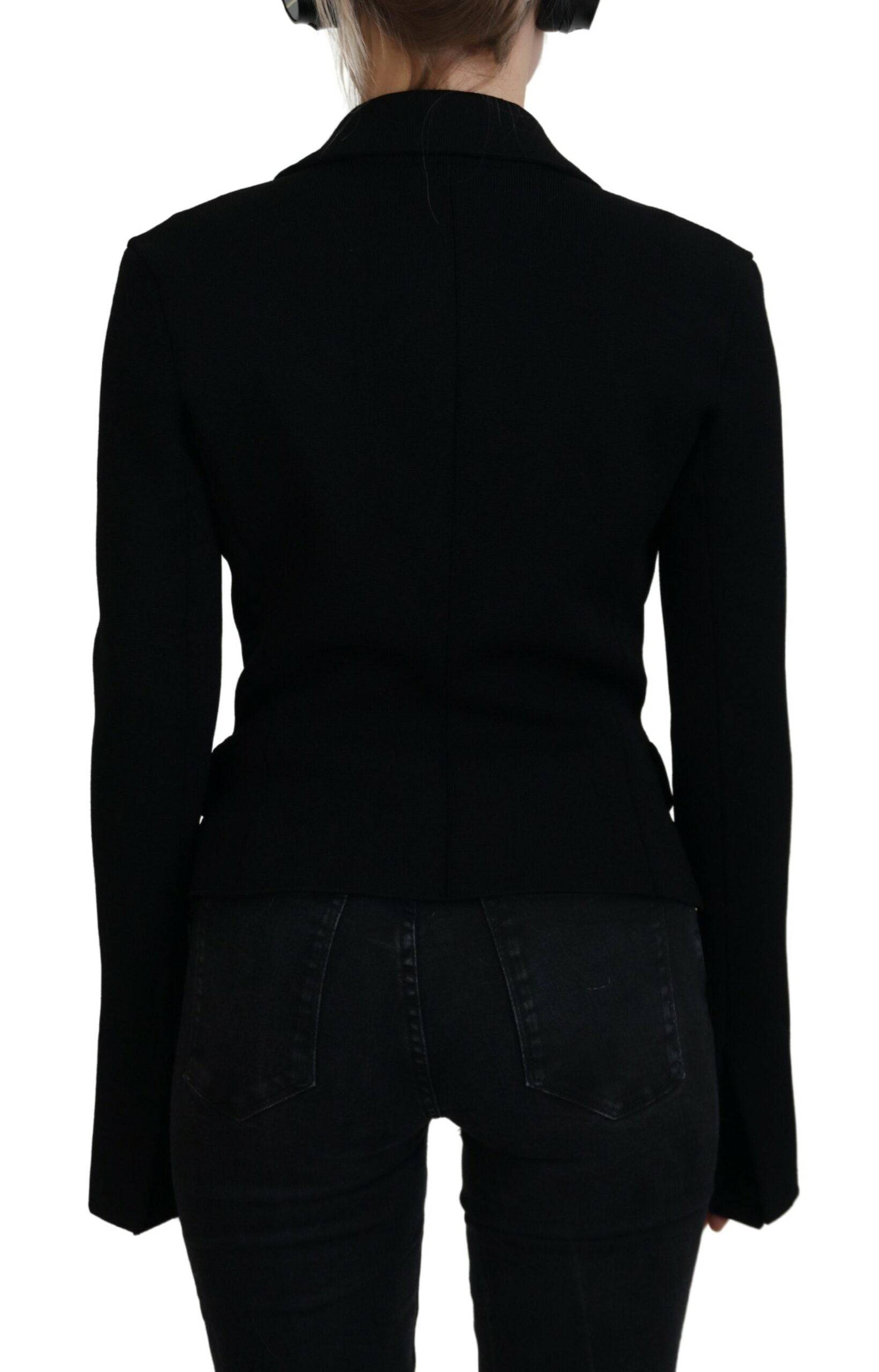 Cardigan blazer noir Dolce & Gabbana en viscose avec boutons, vue de l'avant, style élégant et moderne.