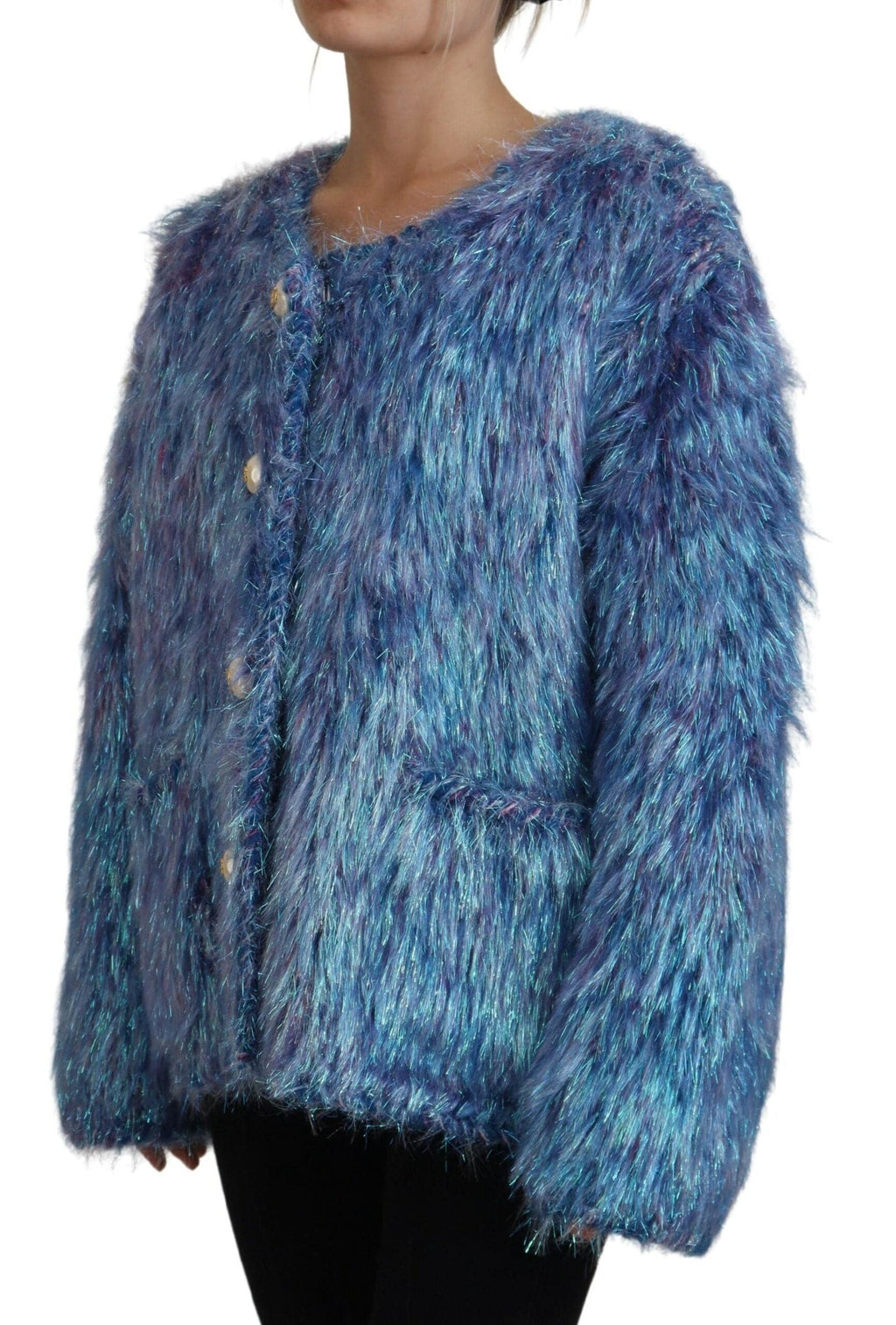 Manteau Dolce & Gabbana en polyester multicolore avec franges, veste élégante pour femme, détails colorés et finition sophistiquée.