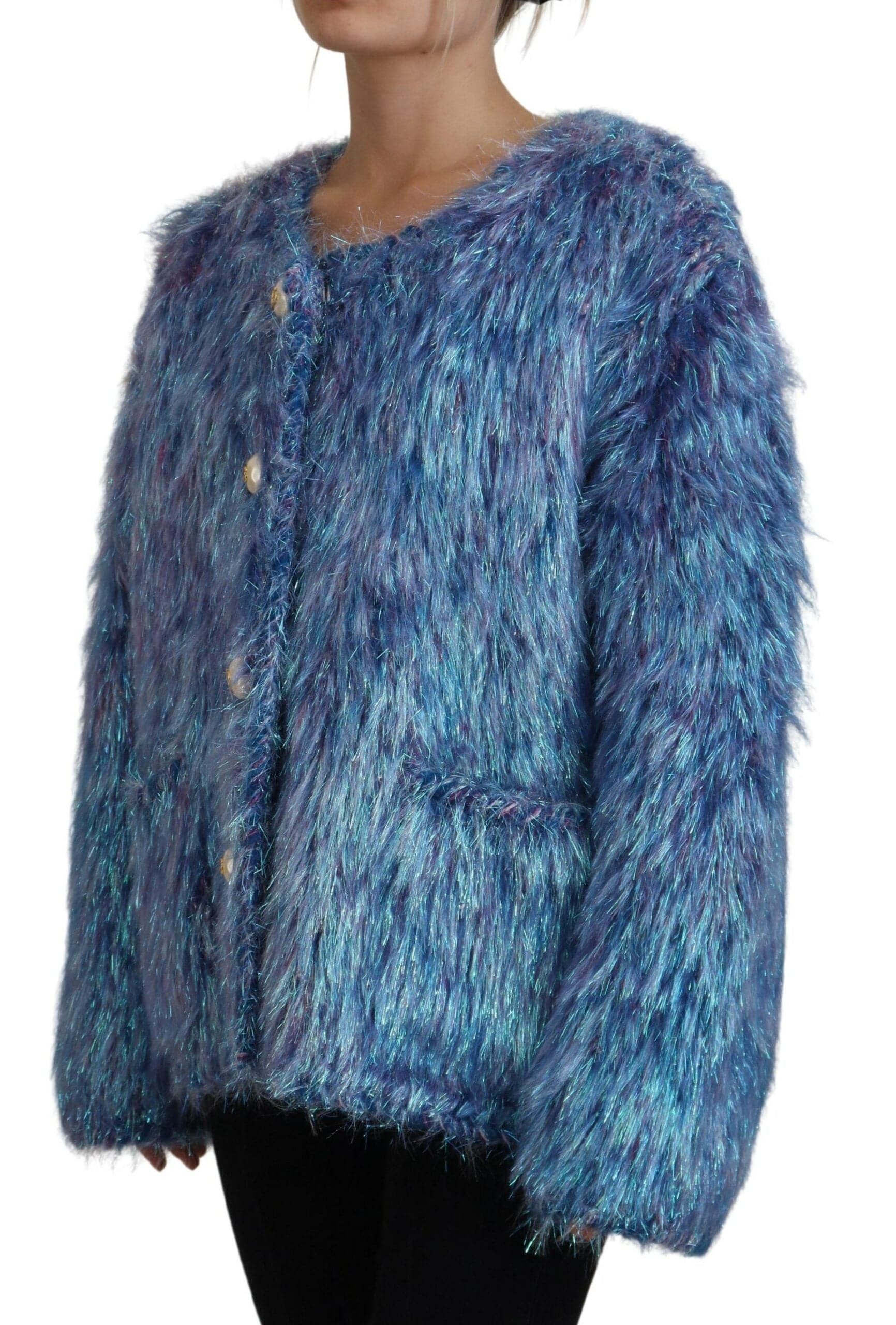 Manteau Dolce & Gabbana en polyester multicolore avec franges, veste élégante pour femme, détails colorés et finition sophistiquée.