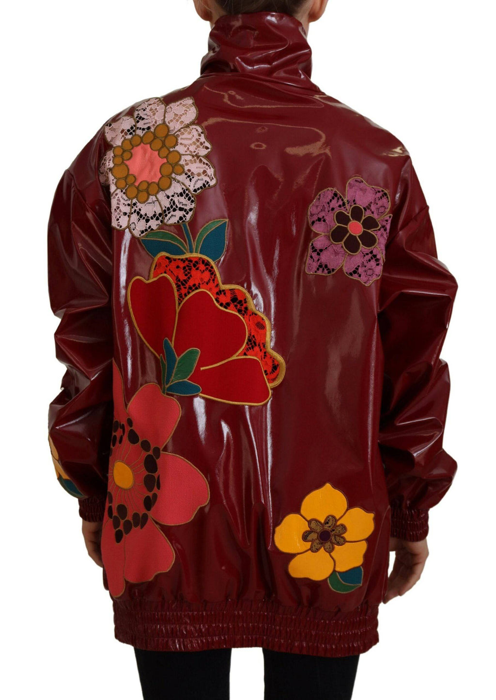 Veste pour femmes Dolce & Gabbana en polyester marron avec motifs floraux et fermeture éclair complète.