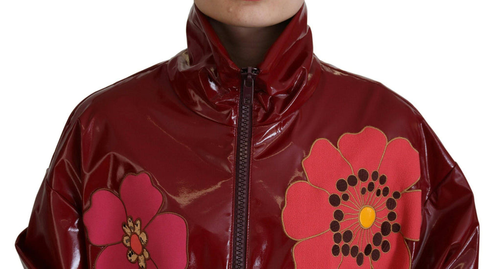 Veste femme Dolce & Gabbana en polyester bordeaux avec motif floral, zip complet, style élégant et tendance.