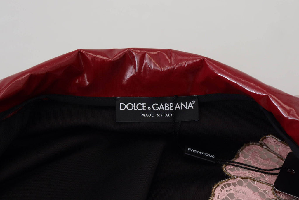 Veste pour femmes Dolce & Gabbana en polyester bordeaux avec motif floral et fermeture éclair complète.
