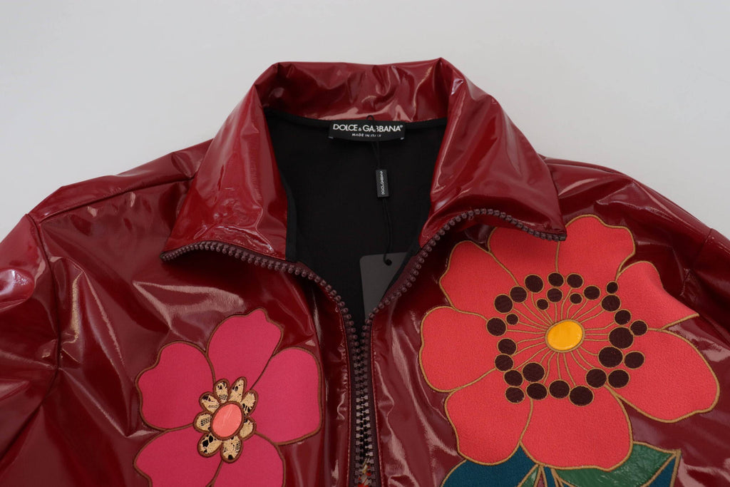 Veste pour femme Dolce & Gabbana en polyester marron avec motif floral, zip intégral, style élégant et décontracté.