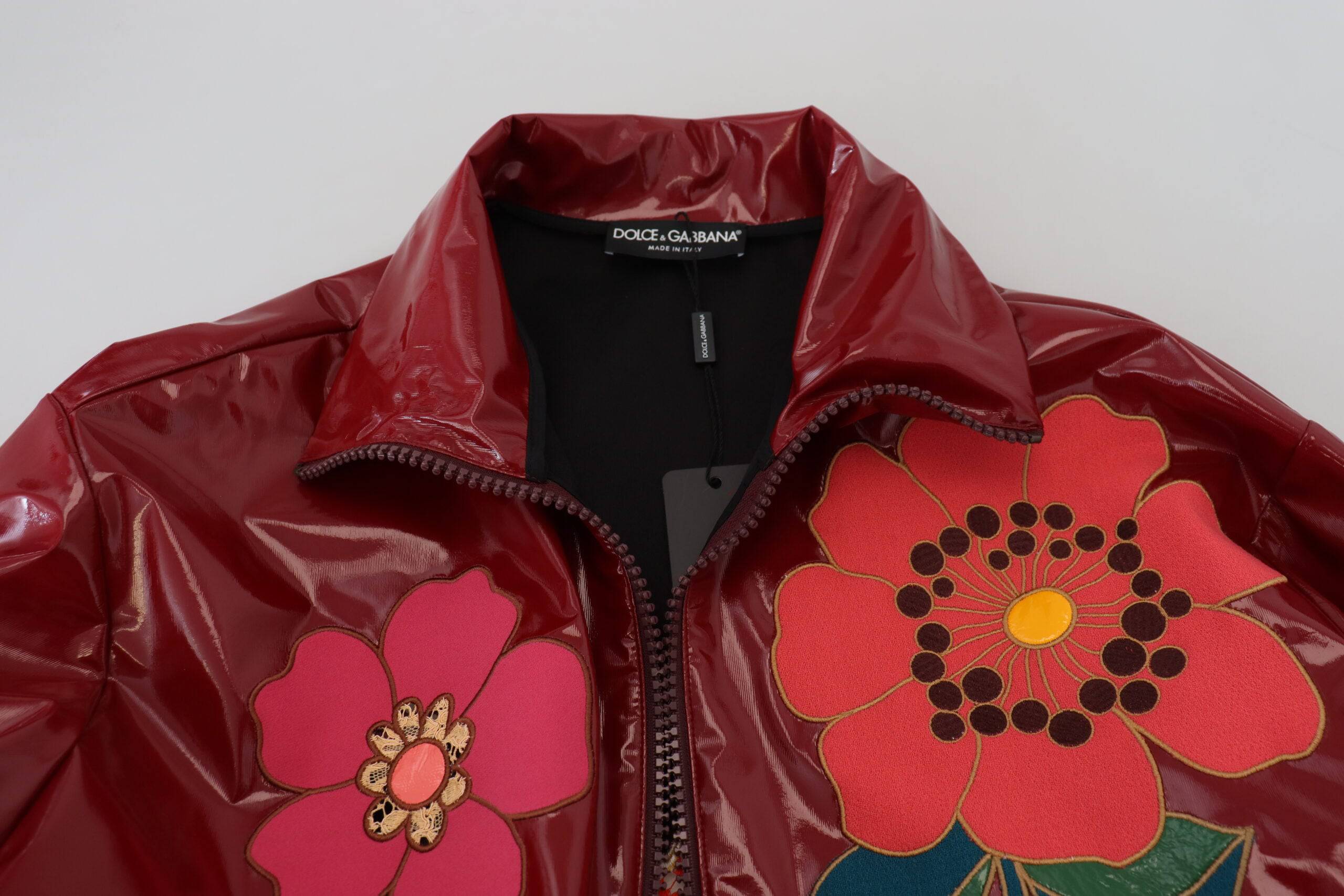 Veste pour femme Dolce & Gabbana en polyester marron avec motif floral, zip intégral, style élégant et décontracté.