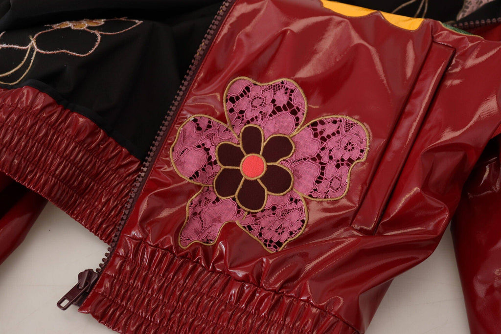Veste pour femme Dolce & Gabbana en polyester bordeaux à fleurs, zip complet et style élégant.