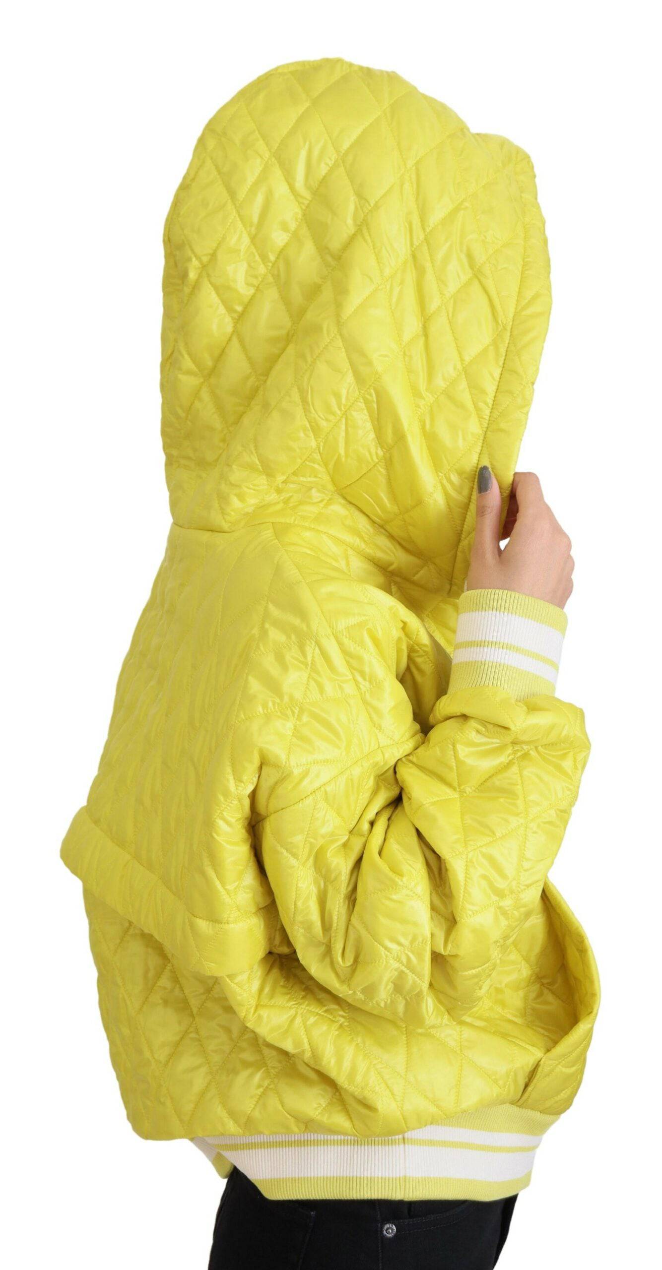 Veste à capuche en nylon matelassé jaune Dolce & Gabbana, coupe décontractée, avec logo discret, pour un style tendance.