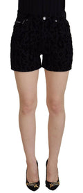 Shorts en denim noir Dolce & Gabbana, coton stretch, coupe taille haute, vêtement tendance pour femmes.
