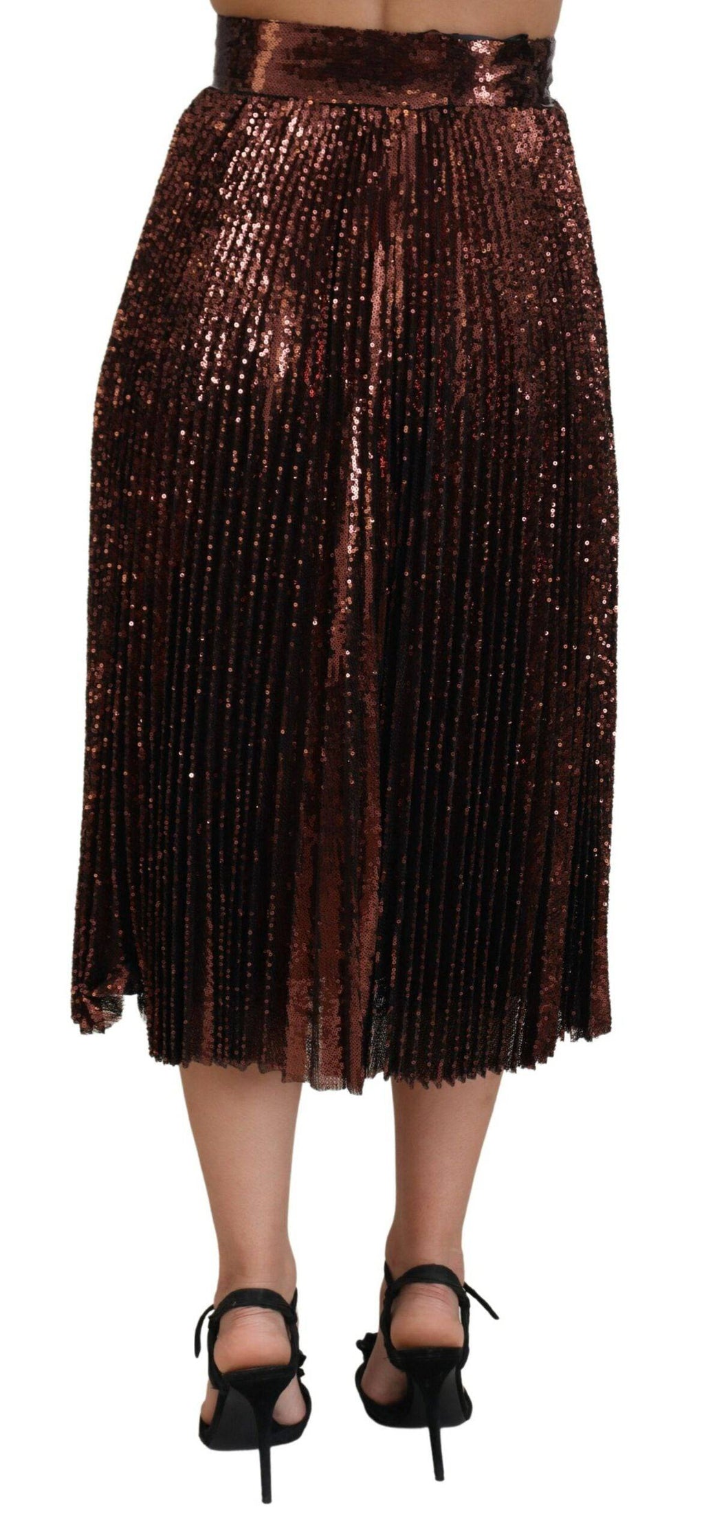 Jupe longue en bronze à sequins à taille haute de Dolce & Gabbana, style A-line, élégante et brillante.