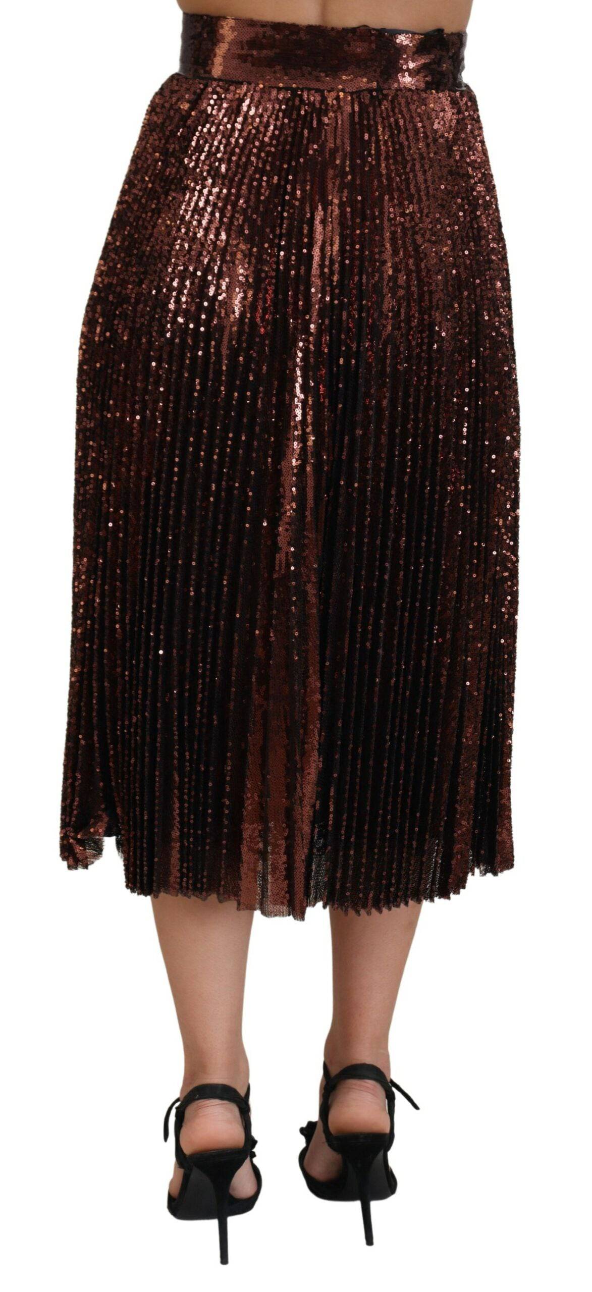 Jupe longue en bronze à sequins à taille haute de Dolce & Gabbana, style A-line, élégante et brillante.