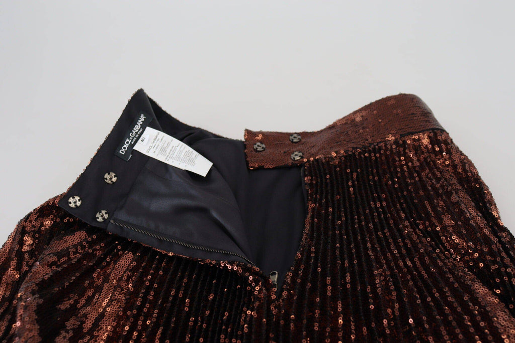 Jupe longue en bronze à sequins, taille haute et coupe évasée de Dolce & Gabbana, élégante et brillante.