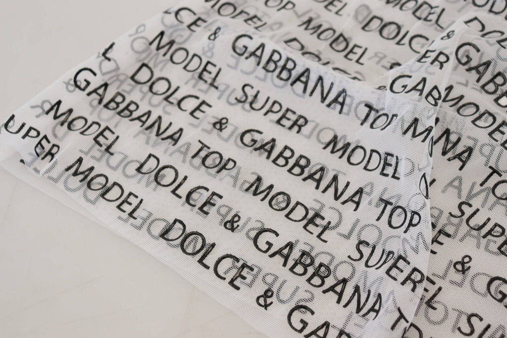 Jupe courte blanche en logo transparent de Dolce & Gabbana, coupe en ligne A, tissu léger et design élégant.
