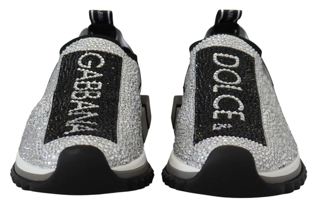 Chaussures sneakers Dolce & Gabbana Sorrento avec strass argentés et design élégant, vues de face sur fond neutre.
