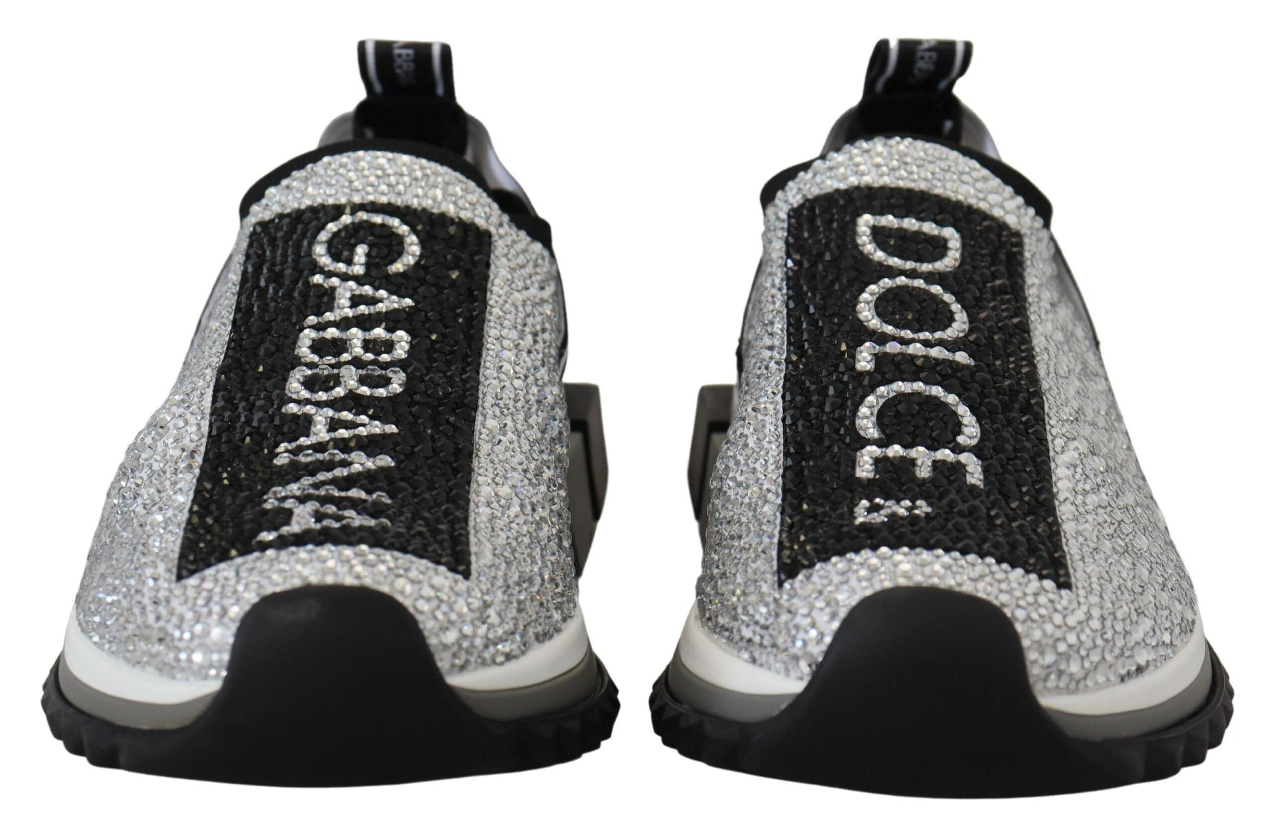 Chaussures sneakers Dolce & Gabbana Sorrento avec strass argentés et design élégant, vues de face sur fond neutre.
