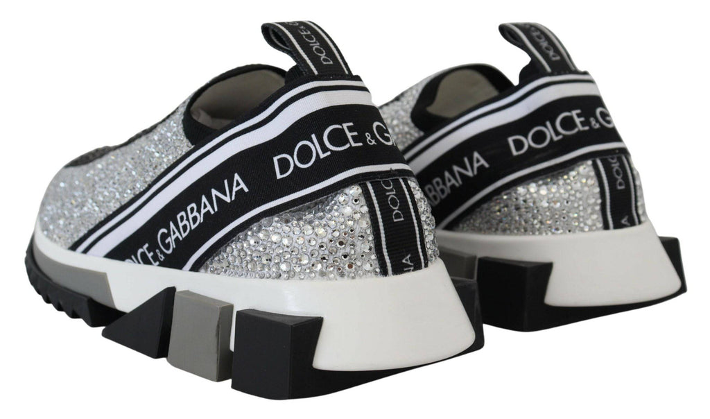 Chaussures sneakers Dolce & Gabbana Sorrento avec strass argentés, design élégant et moderne, vue de face.