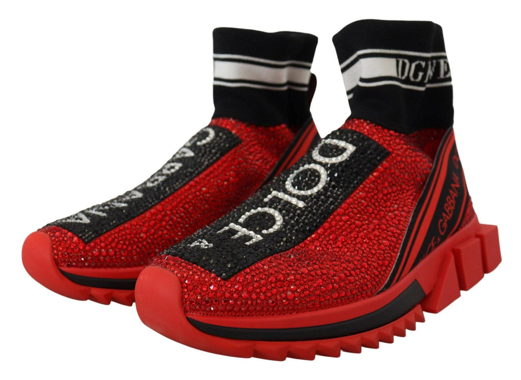 Chaussures sneakers Dolce & Gabbana Sorrento rouges avec détails brillants et chaussettes intégrées, mode élégante et tendance.