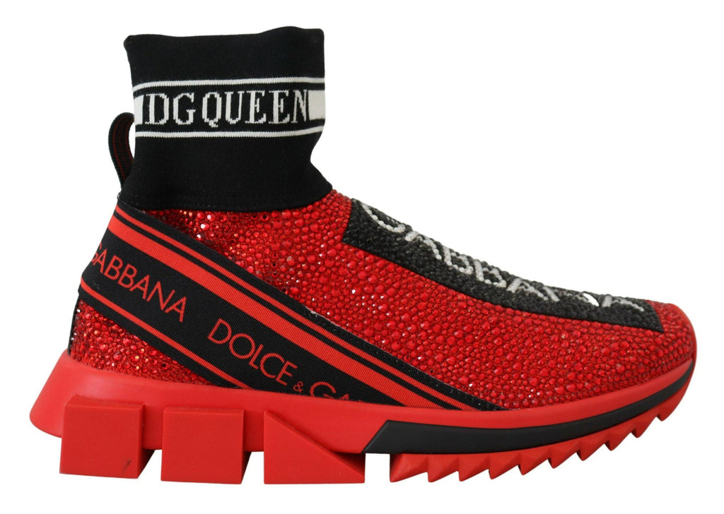 Chaussures sneakers Dolce & Gabbana Sorrento rouges avec détails brillants et chaussettes intégrées, style élégant et moderne.