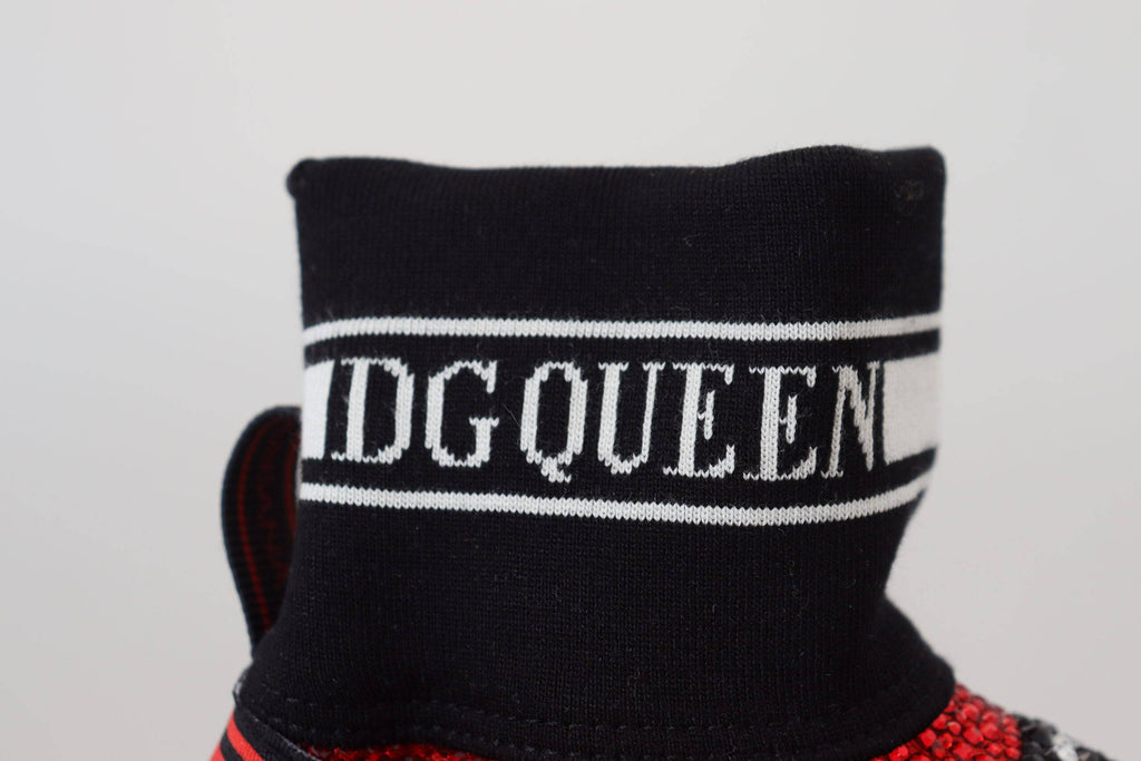 Chaussures sneakers Dolce & Gabbana Sorrento rouges avec détails brillants et chaussettes intégrées, vue de face.