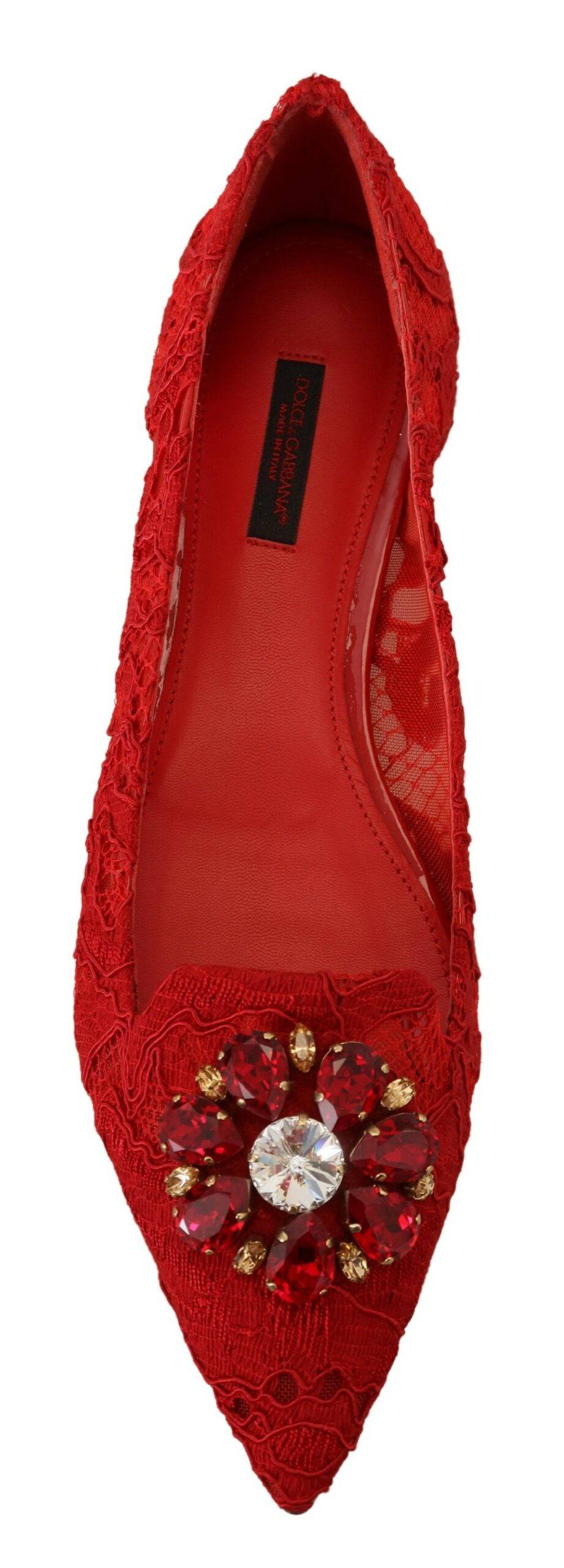 Chaussures plates Dolce & Gabbana Taormina en cuir rouge avec cristaux, élégantes mocassins féminins.
