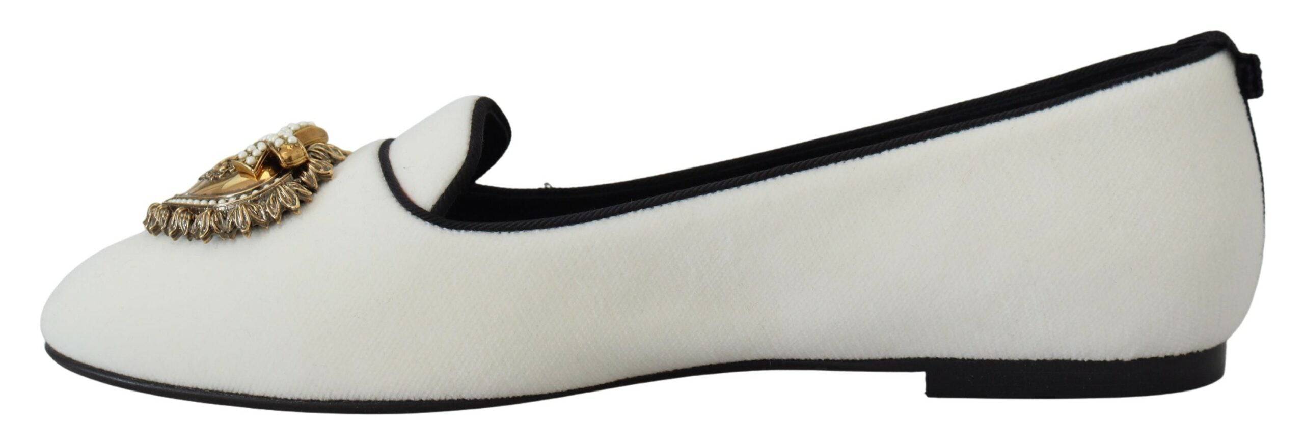 Chaussures Dolce & Gabbana en velours blanc, slippers plates élégantes pour femmes.