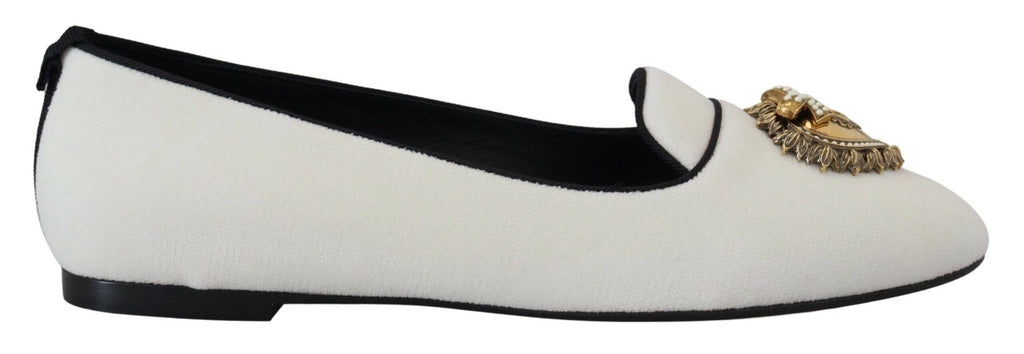 Chaussures Dolce & Gabbana en velours blanc, slippers plates élégants et confortables pour femmes.