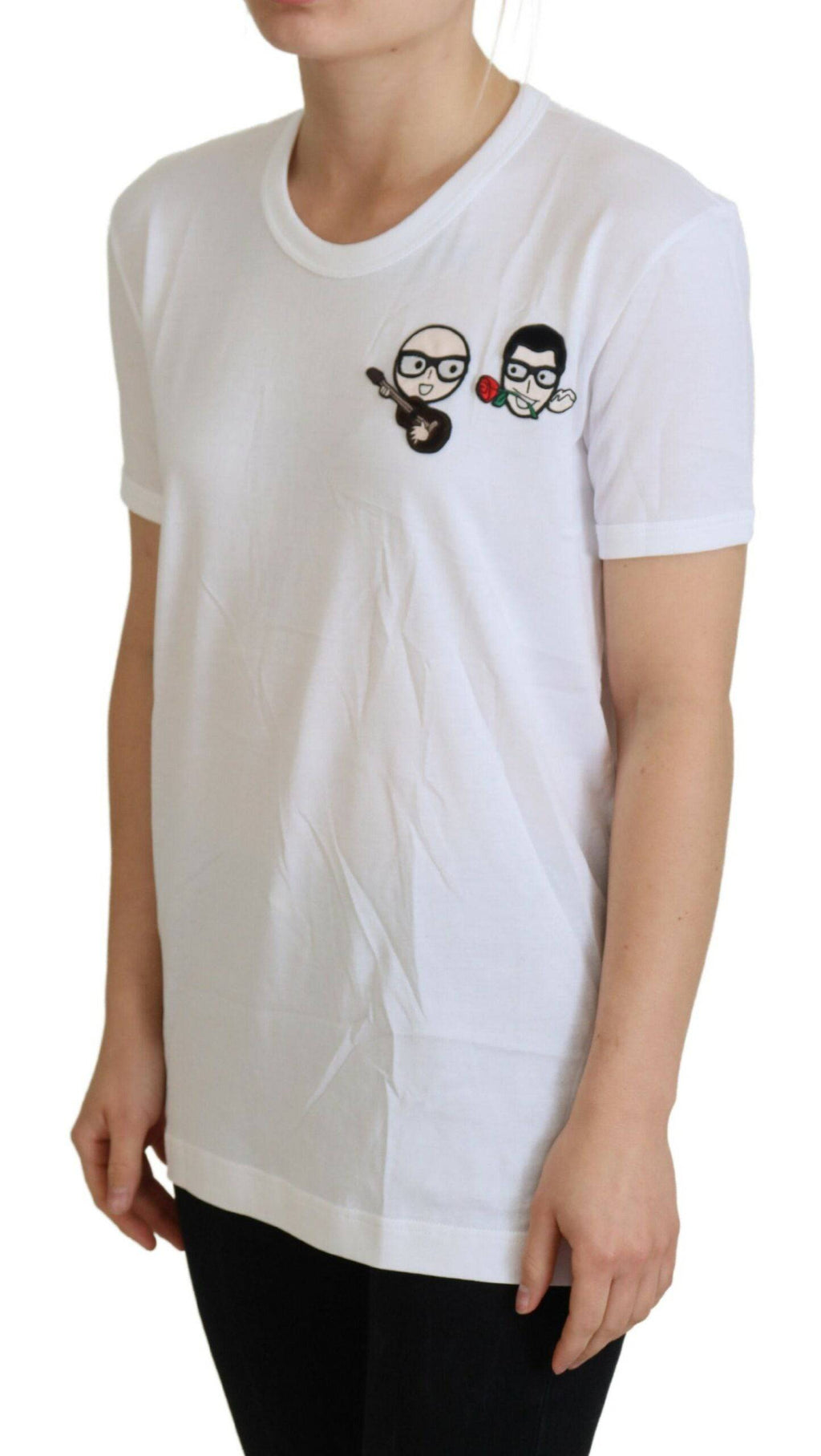 T-shirt blanc Dolce & Gabbana #dgfamily en coton avec col rond, vue de face.