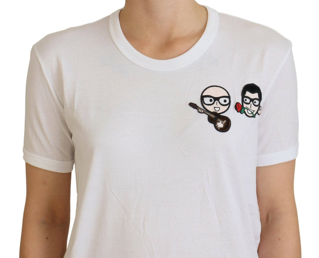T-shirt blanc Dolce & Gabbana #dgfamily en coton avec col rond, vue de face sur fond neutre.