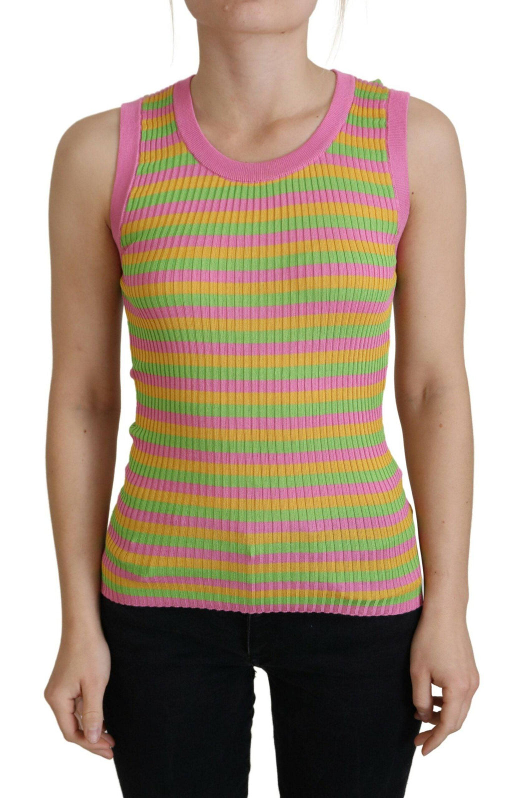 Débardeur en soie multicolore Dolce & Gabbana, pull-over sans manches, veste légère élégante et colorée.