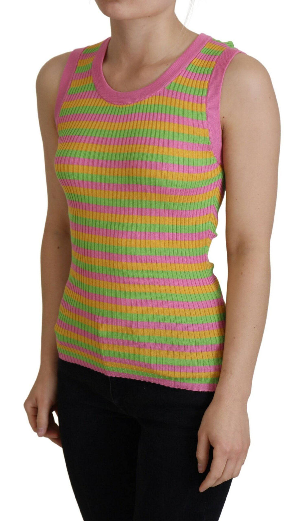 Débardeur en soie multicolore Dolce & Gabbana avec détails élégants, parfait pour un style sophistiqué et tendance.