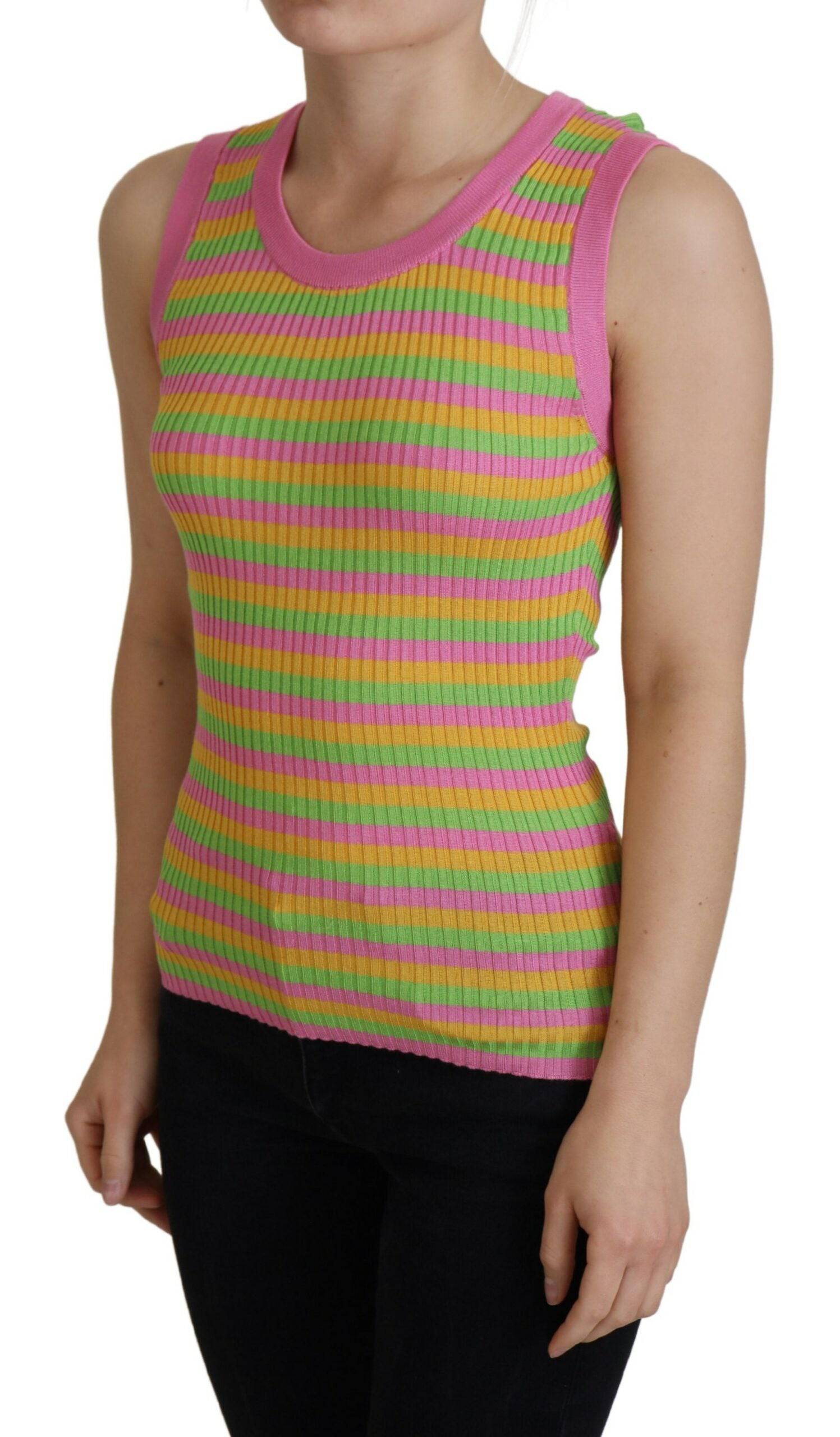 Débardeur en soie multicolore Dolce & Gabbana avec détails élégants, parfait pour un style sophistiqué et tendance.