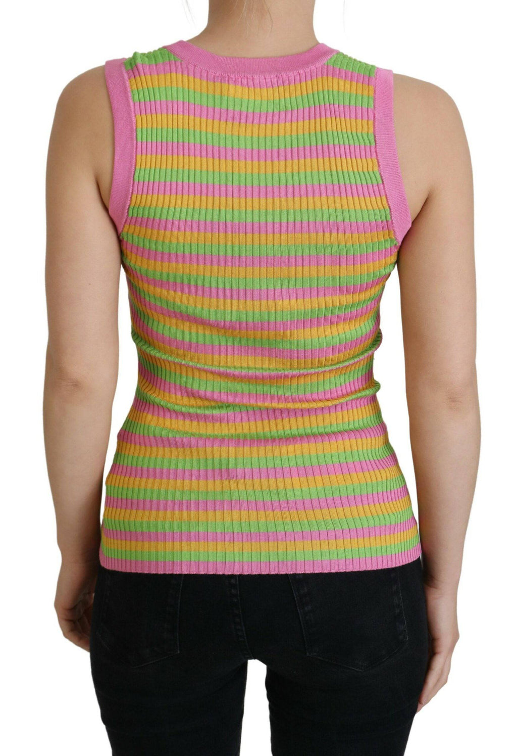 Débardeur en soie multicolore de Dolce & Gabbana, pull-over sans manches avec motif coloré et style élégant.