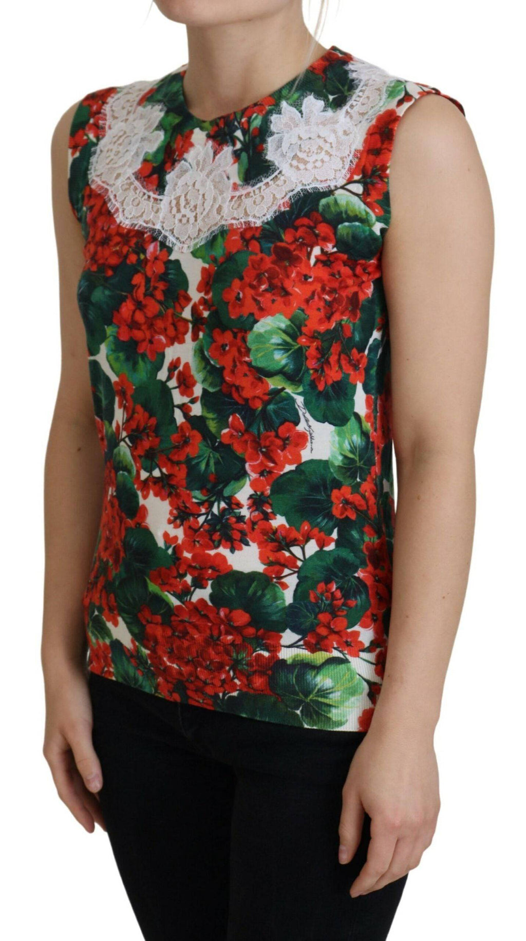 Débardeur en laine blanc à fleurs Dolce & Gabbana, gilet sans manches avec dentelle élégante, parfait pour un style sophistiqué