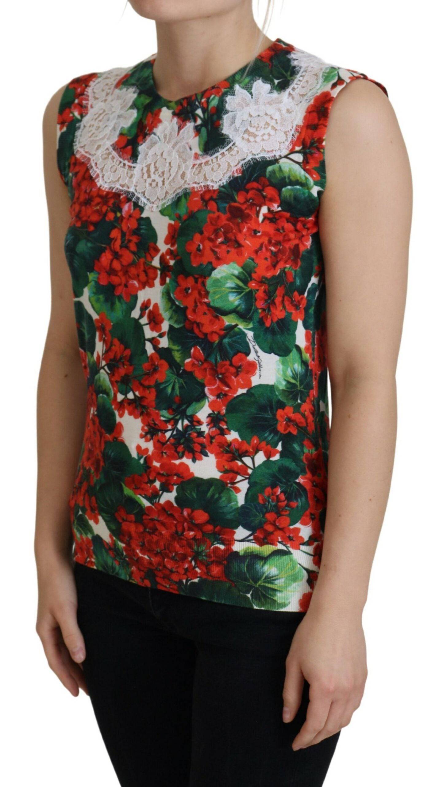 Débardeur en laine blanc à fleurs Dolce & Gabbana, gilet sans manches avec dentelle élégante, parfait pour un style sophistiqué