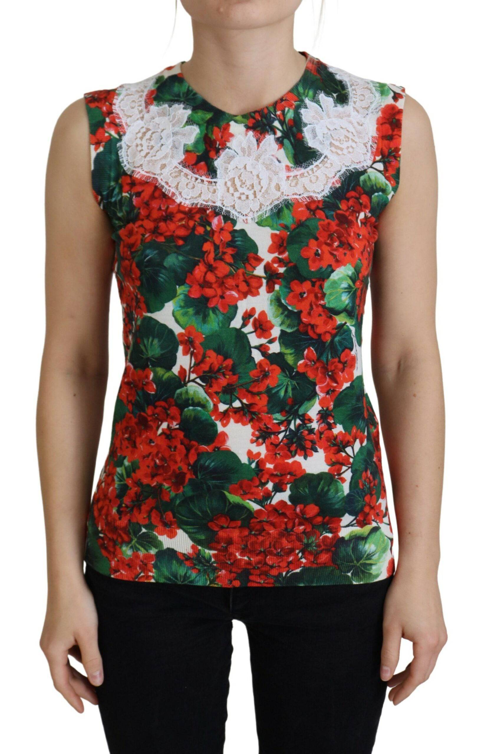 Débardeur en laine blanche à fleurs avec dentelle Dolce & Gabbana, vêtement léger et élégant pour femme.