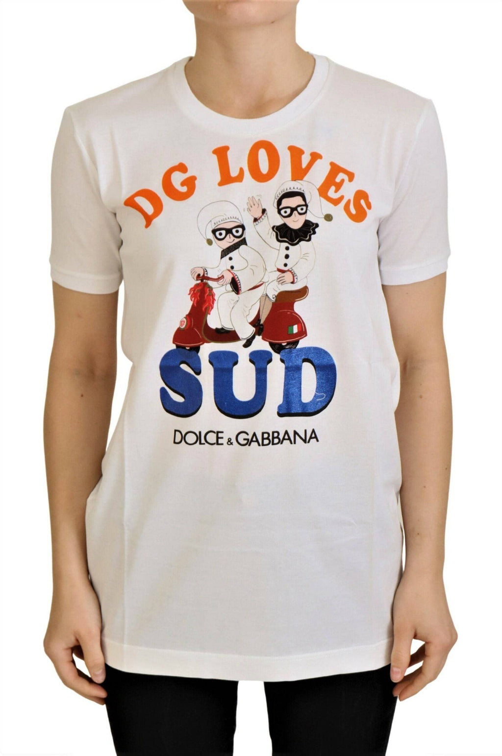 T-shirt blanc en coton Dolce & Gabbana DG Loves SUD, vue de face avec logo visible, détail élégant et moderne.