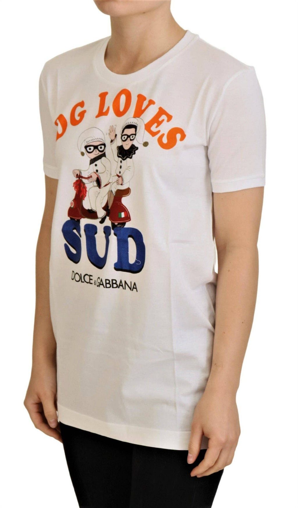 T-shirt blanche en coton Dolce & Gabbana DG Loves SUD avec logo imprimé, vue de face.