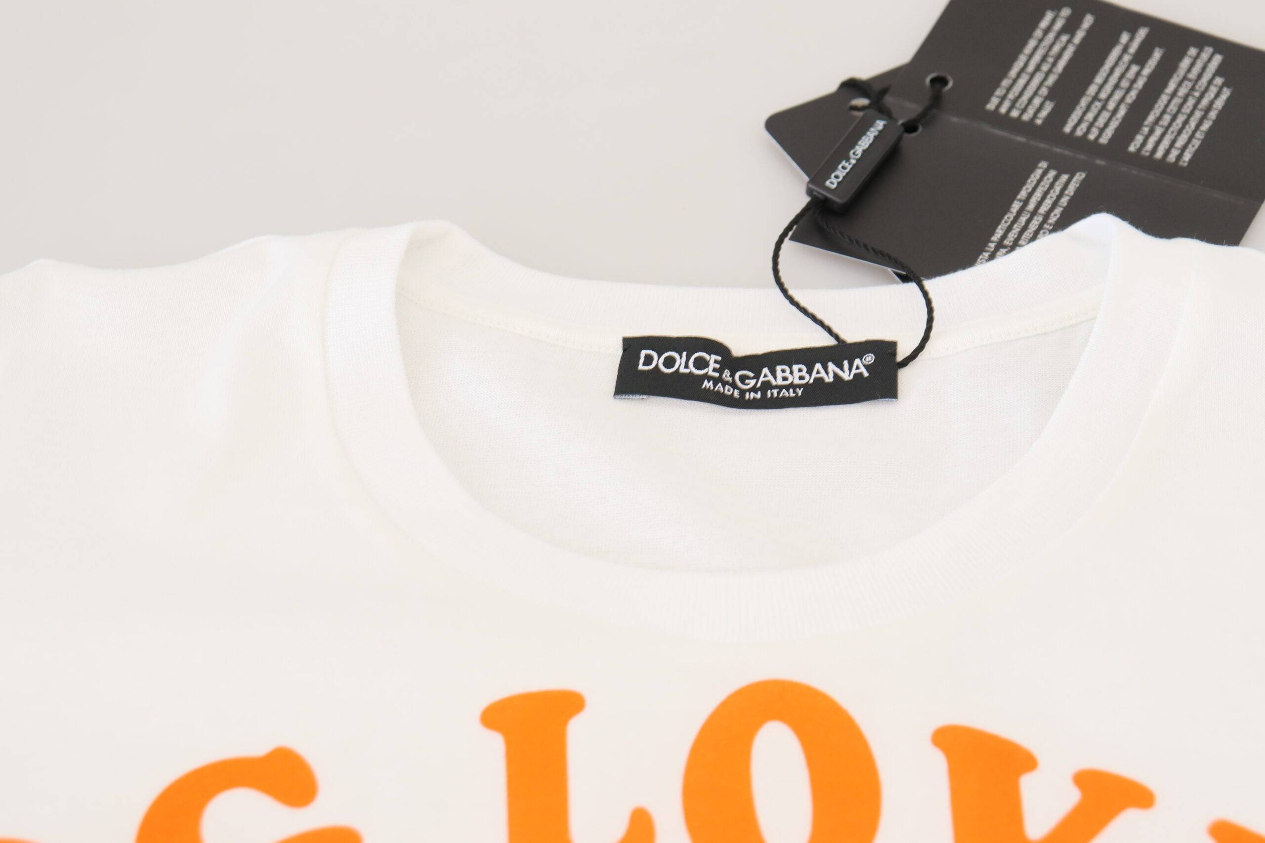 T-shirt blanc en coton Dolce & Gabbana DG Loves SUD avec logo, vue de face, mettant en valeur le design sobre et élégant.