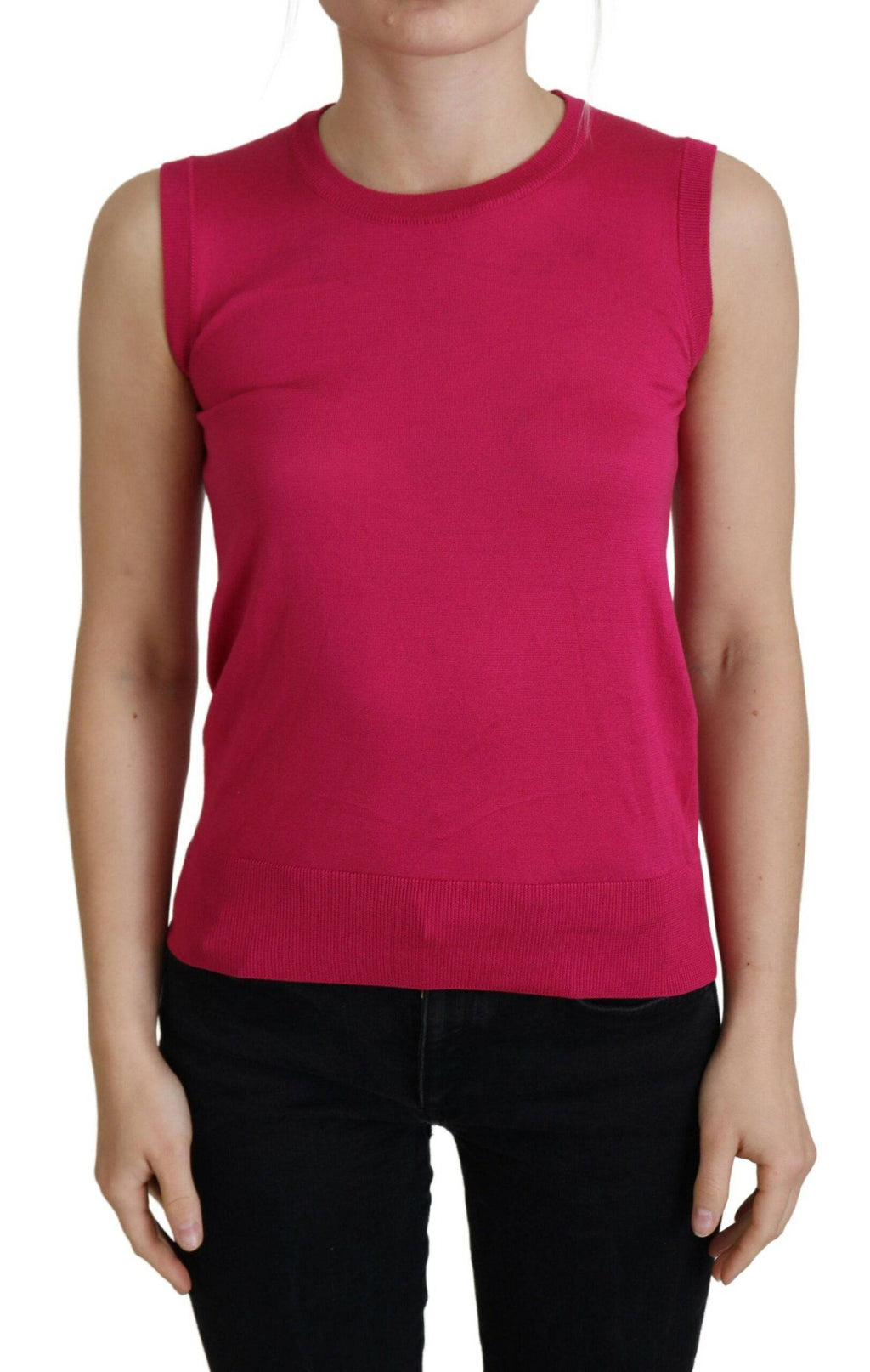 Débardeur en soie rose de Dolce & Gabbana, pull sans manches à col rond, élégant et doux, parfait pour un style sophistiqué.