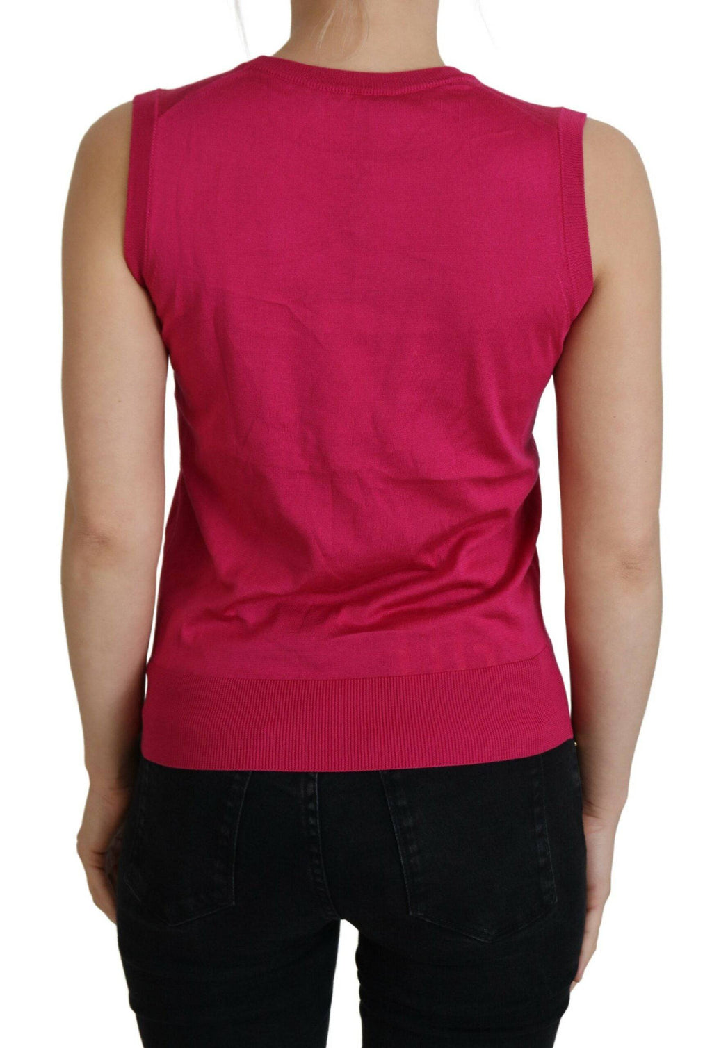 Débardeur en soie rose Dolce & Gabbana, pull-over à col rond, vêtement féminin élégant et léger.