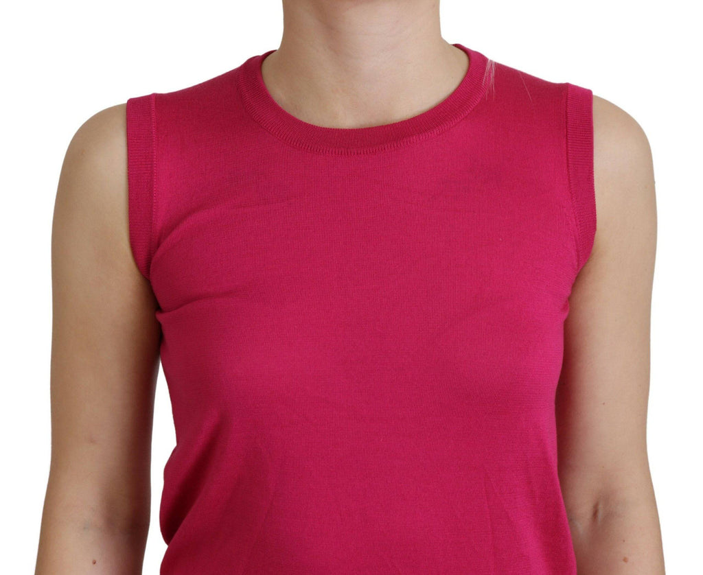 Débardeur en soie rose de Dolce & Gabbana, pull sans manches à col rond, élégant et léger.