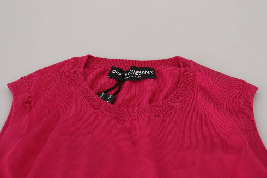 Débardeur en soie rose Dolce & Gabbana à col rond, style pull-over, vue de face.