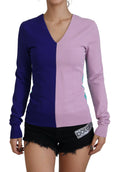 Pull à manches longues Dolce & Gabbana en viscose multicolore avec col en V, style élégant et coloré.