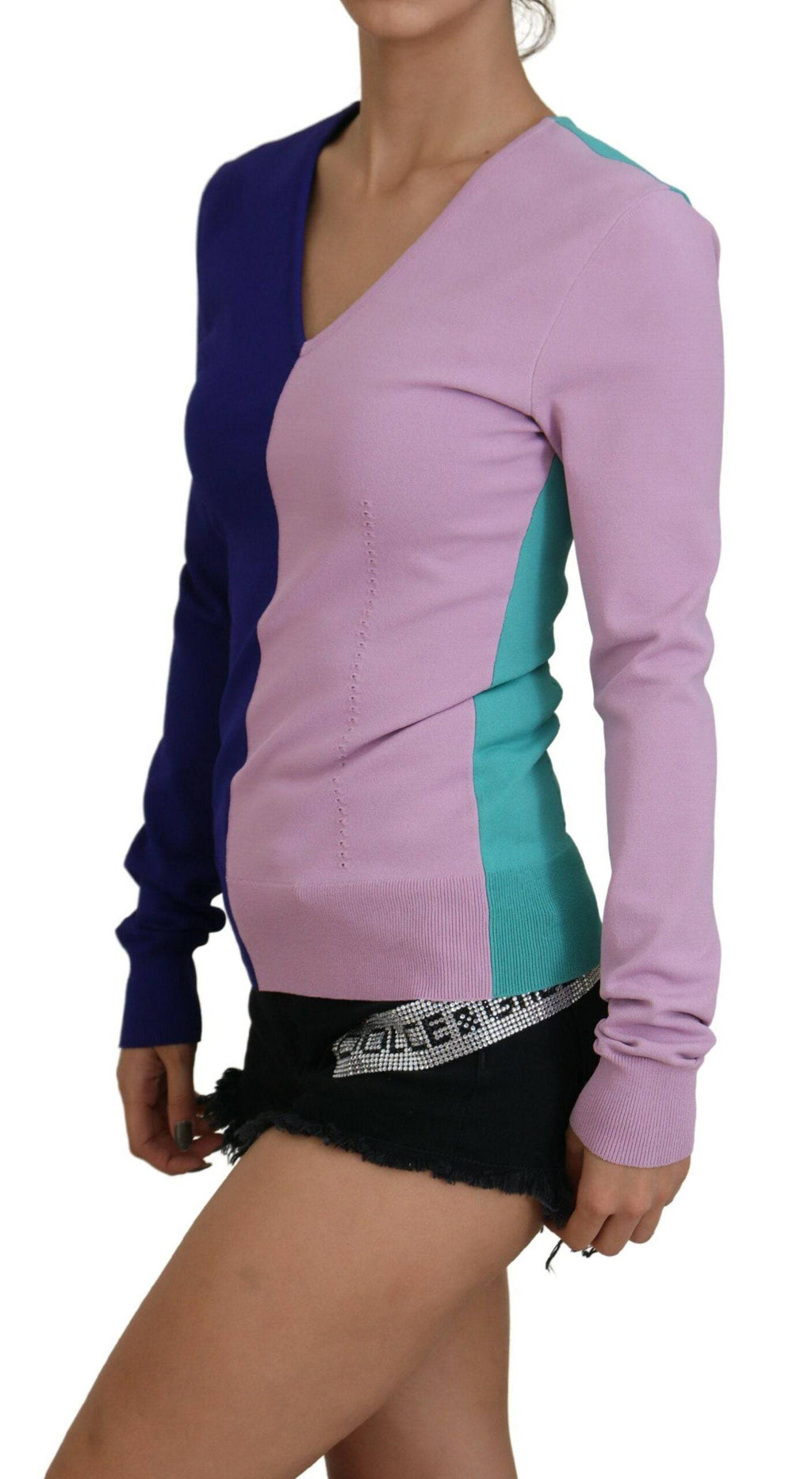 Pull à manches longues Dolce & Gabbana en viscose multicolore avec col en V, élégant et confortable.