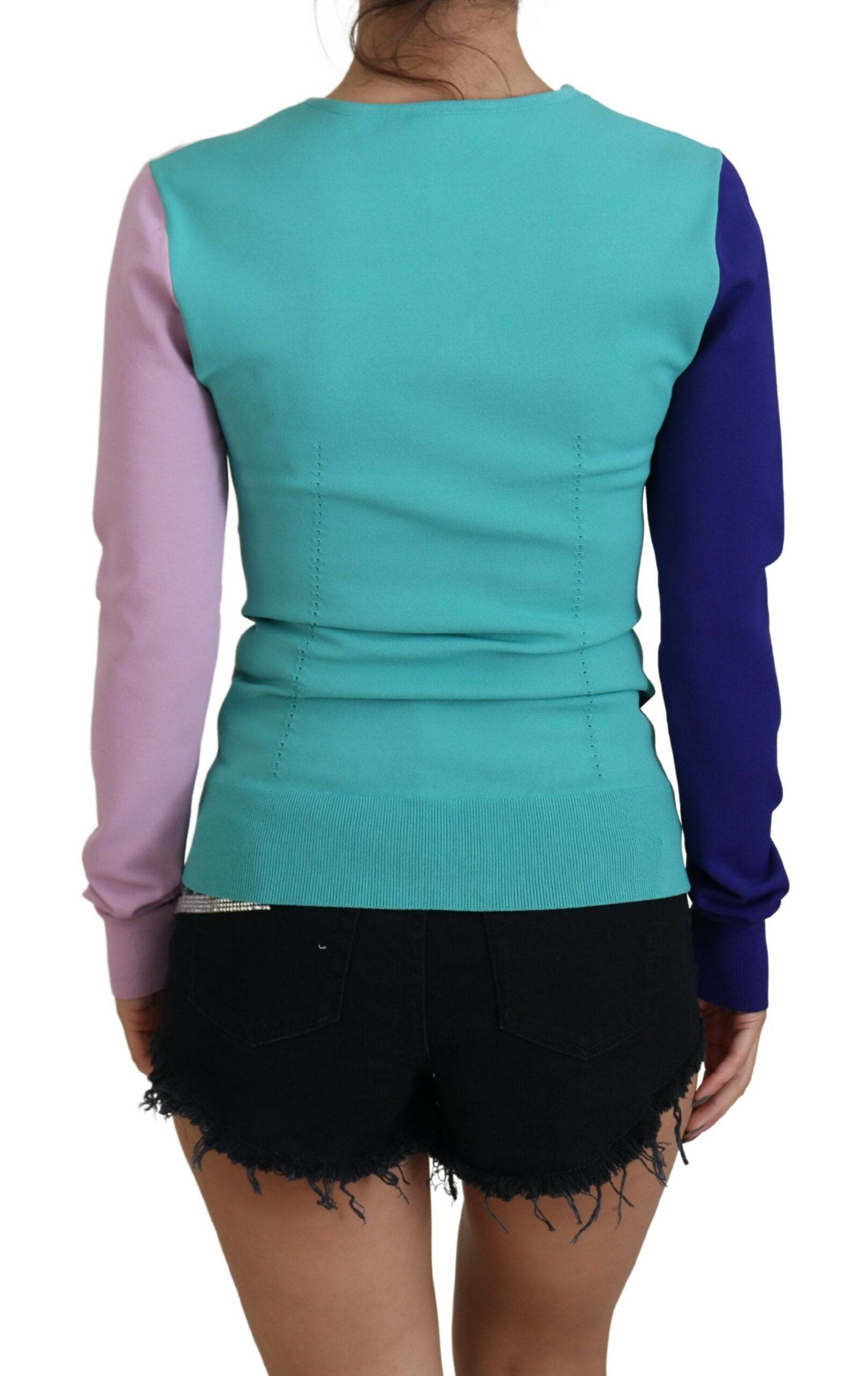 Pull à manches longues Dolce & Gabbana en viscose multicolore avec col en V, élégant et confortable.