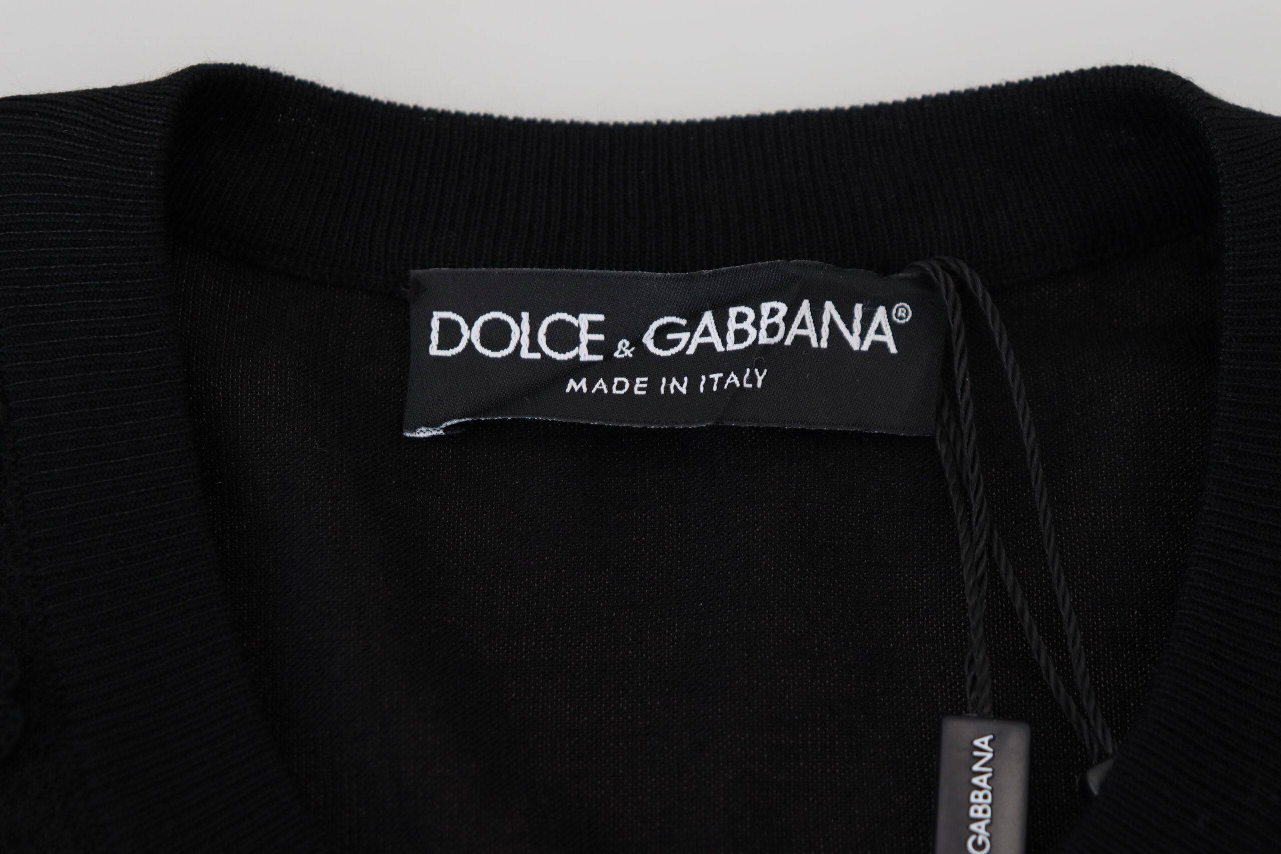 Cardigan noir Dolce & Gabbana en dentelle florale avec boutons, doux pull à manches longues pour femme.