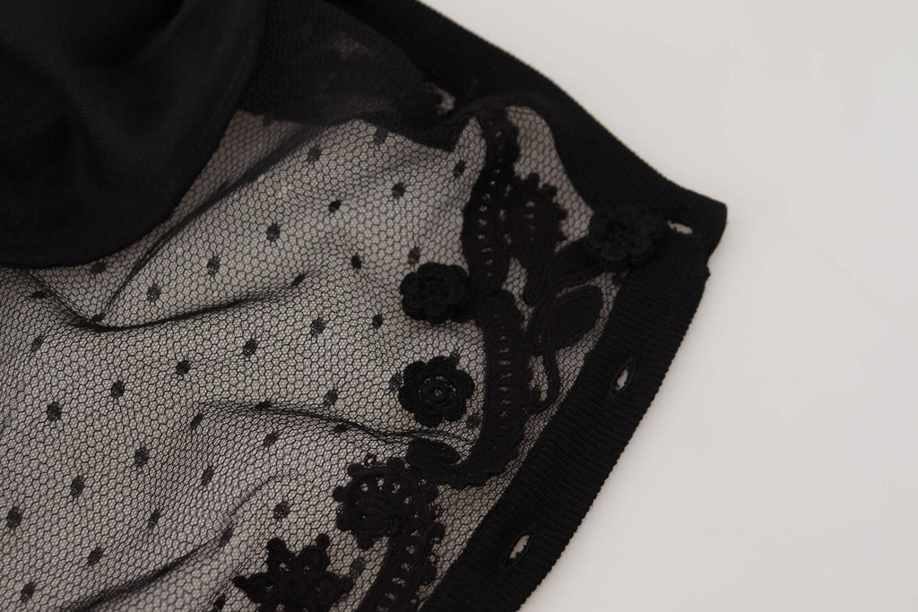 Cardigan noir Dolce & Gabbana en dentelle florale avec boutons, sweater élégant à manches longues.