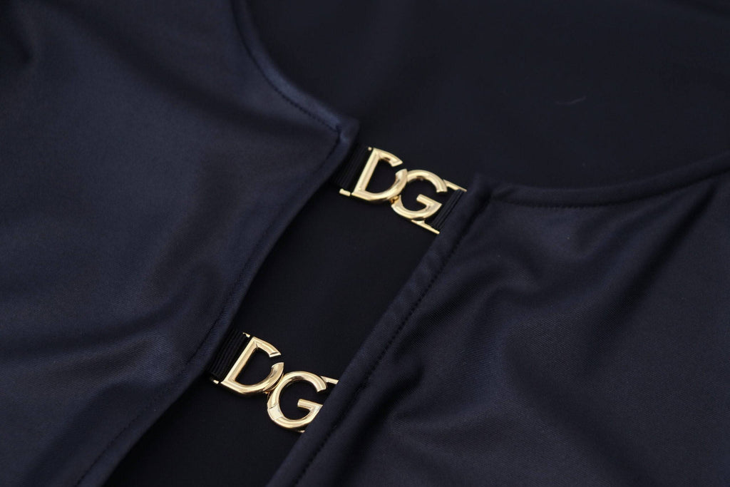 Haut en coton stretch noir Dolce & Gabbana à manches 3/4 avec ouverture au col, style élégant et moderne.