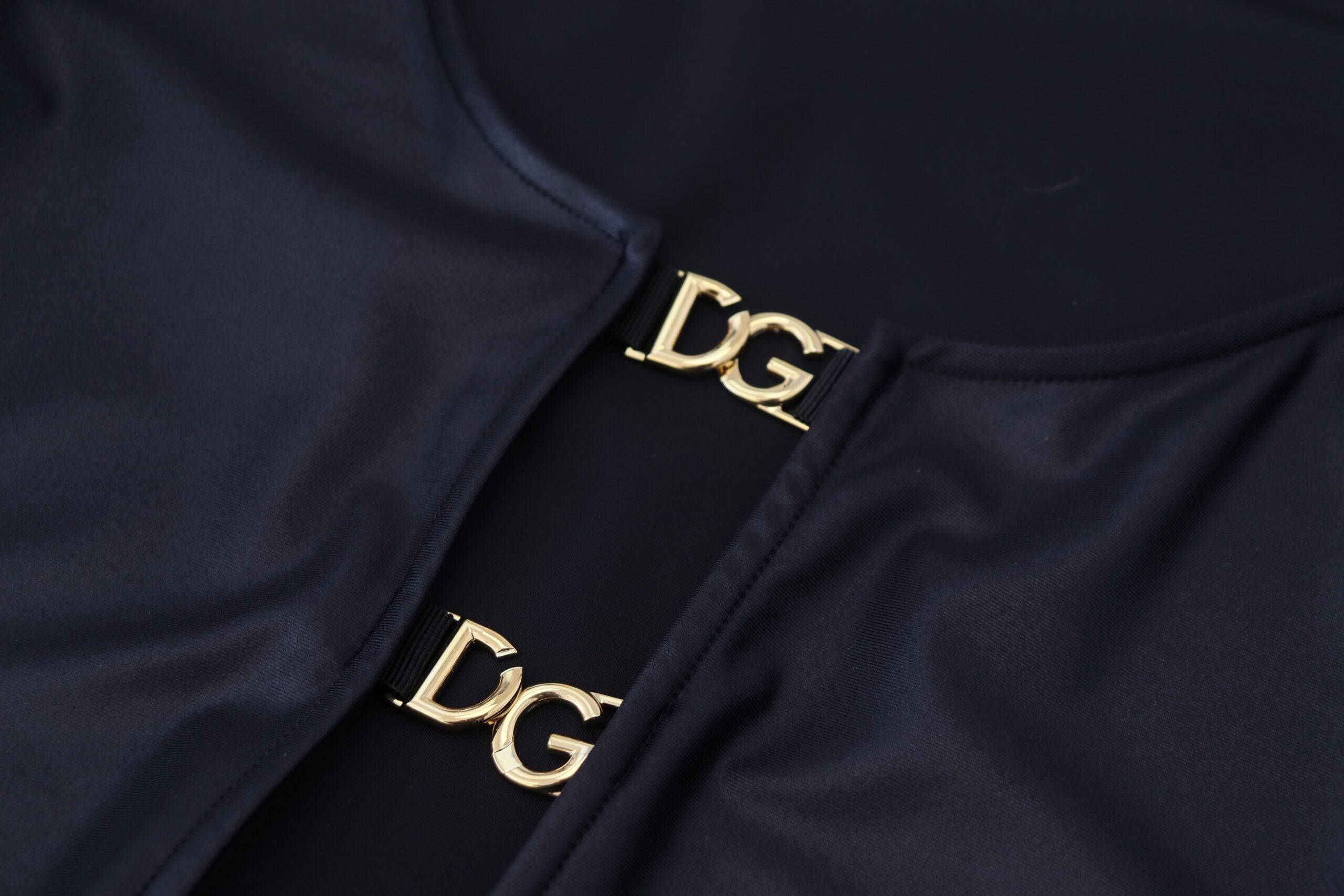 Haut en coton stretch noir Dolce & Gabbana à manches 3/4 avec ouverture au col, style élégant et moderne.