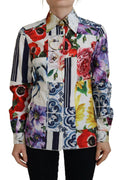 Blouse à col en coton multicolore avec motif floral de Dolce & Gabbana, vêtement féminin élégant et coloré.